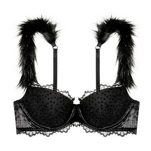 NWT Victoria's Secret Dream Angels Lined Demi Bra Sz 36DD Black Faux Fur Straps